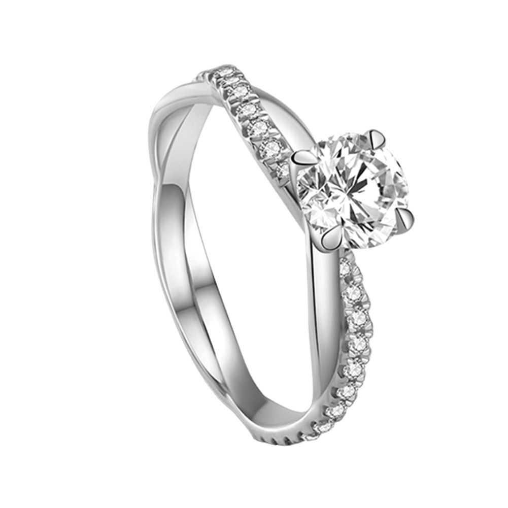 Women Round Rhinestone Inlaid Twist Finger Ring Wedding Engagement Jewelry Gift