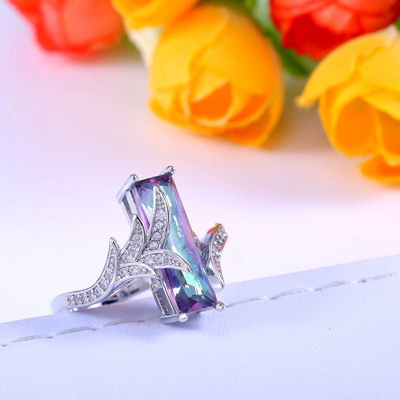 JoiasHome Classic Silver 925 Rings With 6*18mm Rectangle Shape Emerald Gemstone Ring For Women Wedding Party Gift Size 6-10