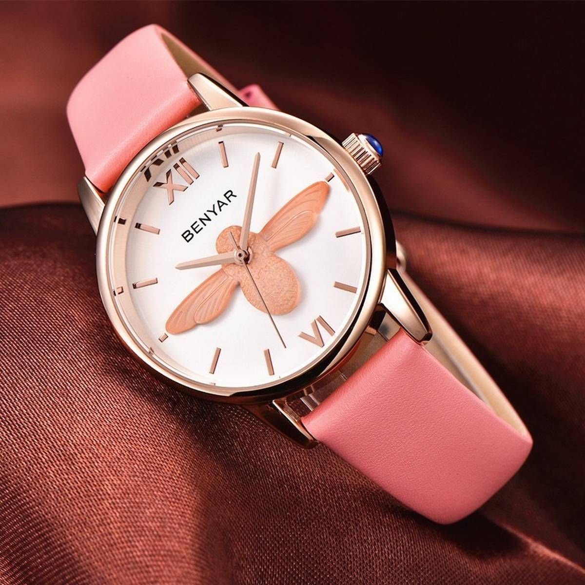 Benyar Women Watches Ladies Quartz Simple Style Leather Watch