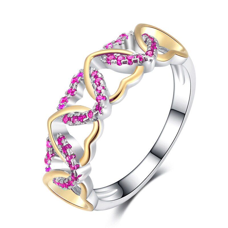 Huitan Delicate HEART&HEART Women Wedding Ring Bright Cubic Zirconia Stone Engage Party Ring Daily Wear Fashion Jewelry Dropship