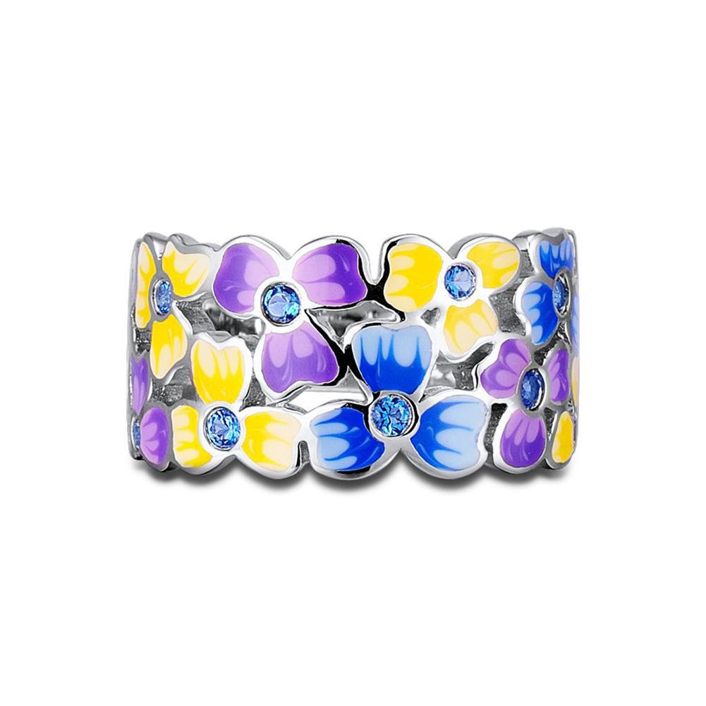 Women Rhinestone Inlaid Flower Finger Ring Fashion Enamel Party Jewelry Gift