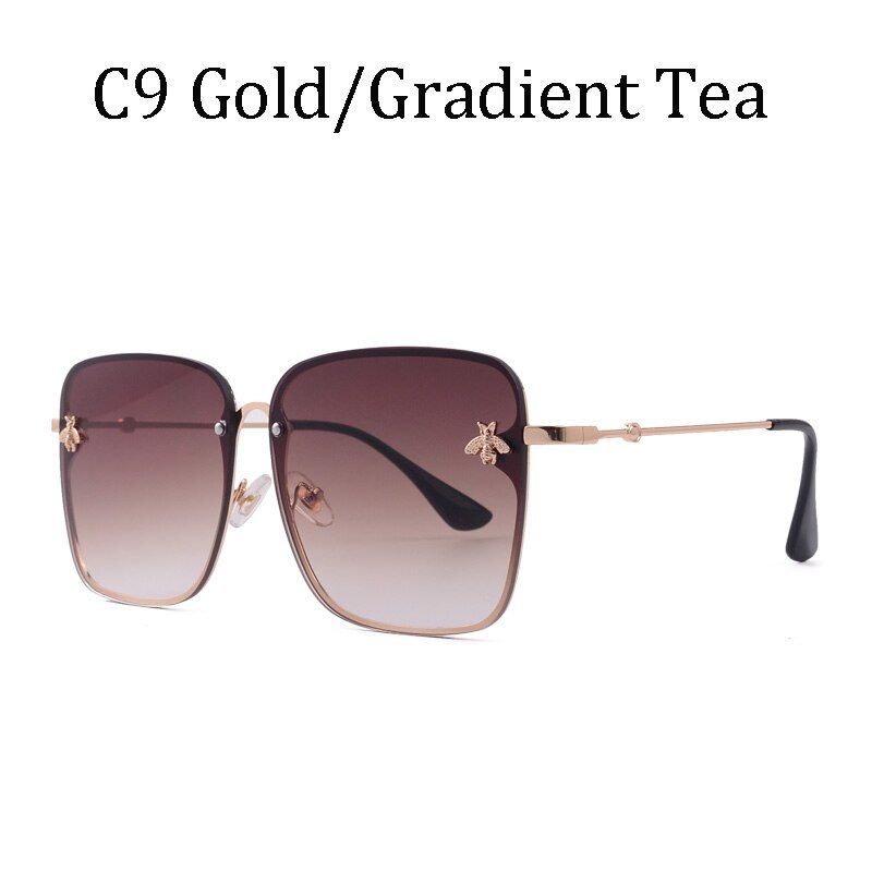 201 C9Luxury Brand Designer Female Rimless Sunglasses AViation Women Sun Glasses Gradient Shades Little bee Lens Ladies UV400 rays