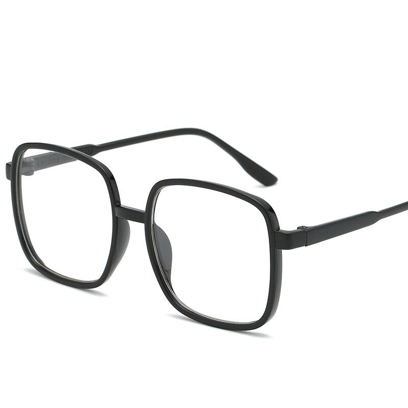 C2BLACK-TRANSPARENTNew square large frame transparent women sunglasses male lady small fresh trend sun glasses plain face flat eyeglasses