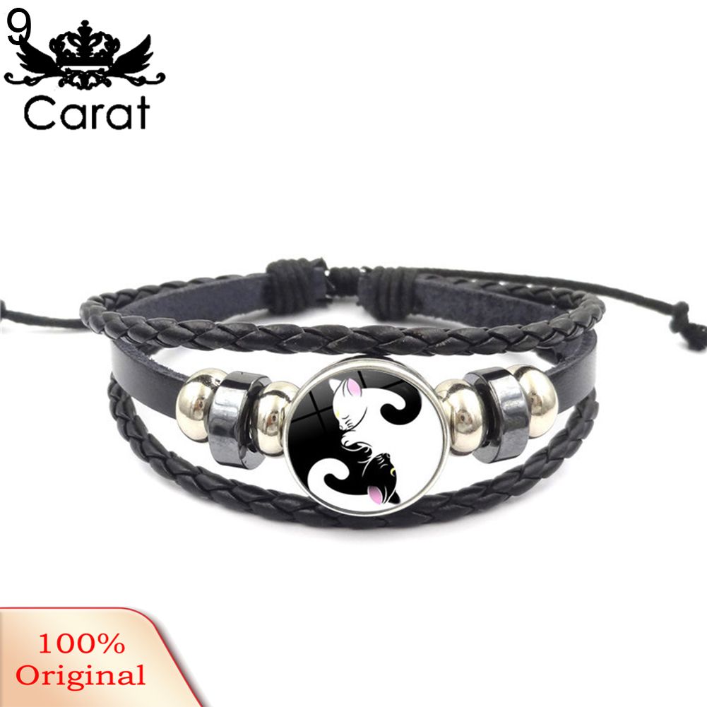 Vintage Unisex Yin Yang Pattern Multi-layer Faux Leather Adjustable Bracelet