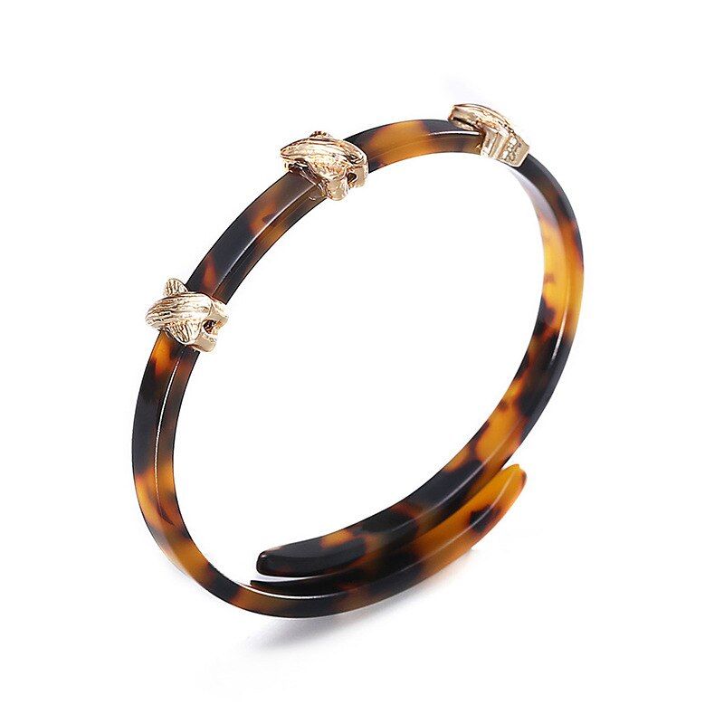 Vintage Elegant Design Tortoiseshell Acrylic Bracelet for Women Trendy Geometric Round Open Cuff Bangles Charm Wedding Jewelry