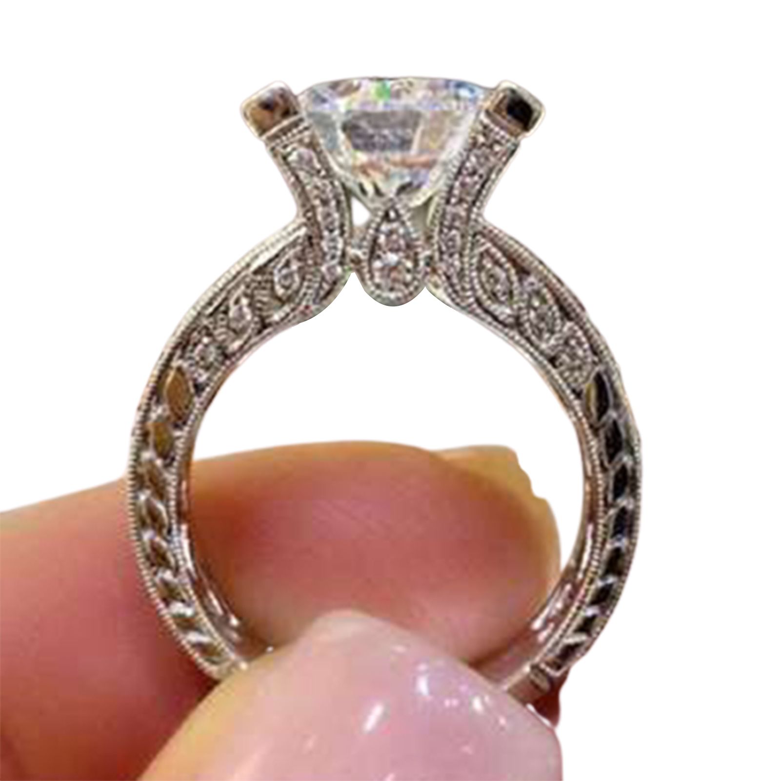 Women Cubic Zirconia Rhinestone Inlaid Wedding Finger Ring Engagement Jewelry