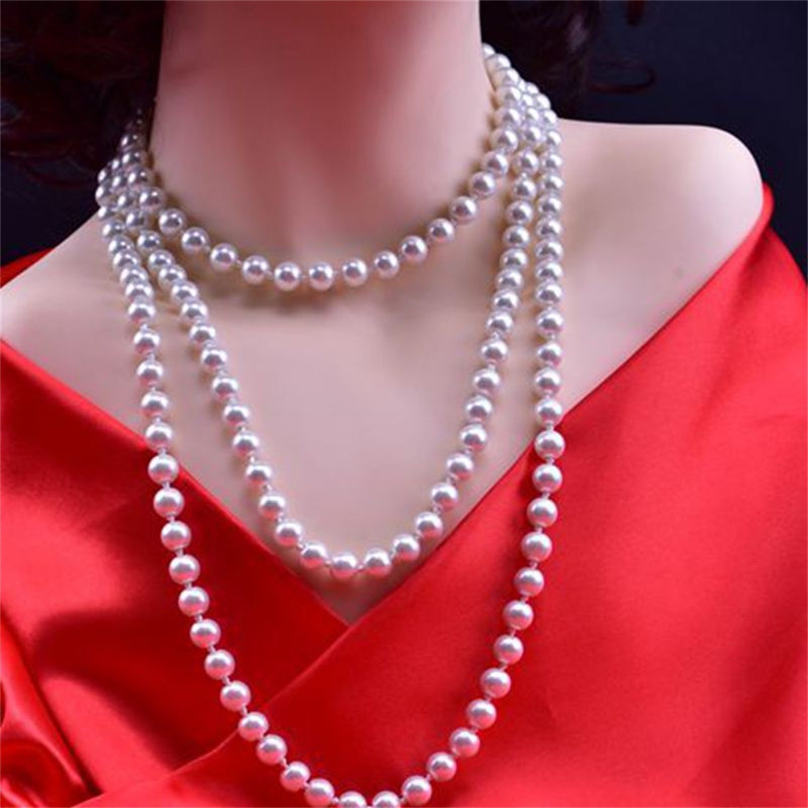 Faux Pearl Neckle Charming Long Strand Layered Neckle