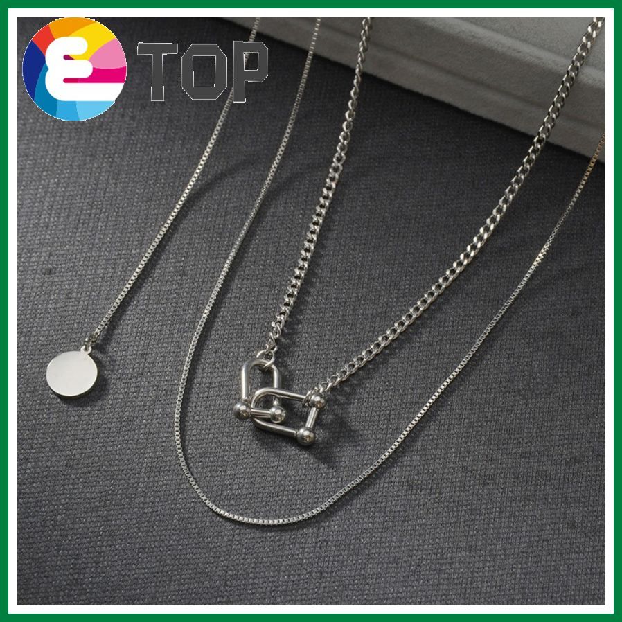 Necklace Temperament Simple Interlocking Small Round Card Double Layered Wearing Niche Clavicle Chain Jewelry