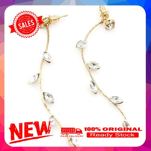 Women's Fashion Elegant Rhinestone Leaves Branch Willow Twig Linear Long Earrings
