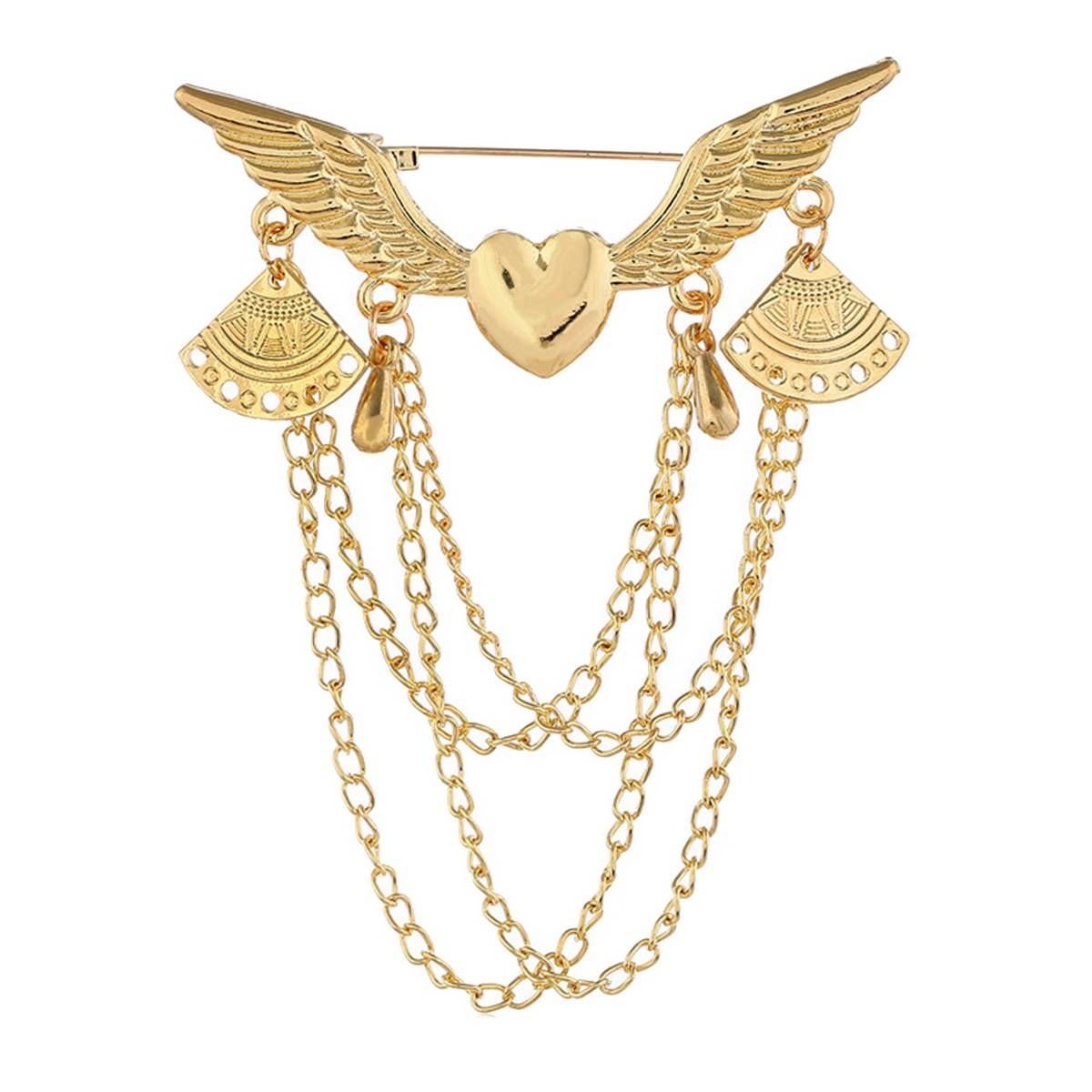 Angel Wing Heart Shirt Suit Collar Tip Lapel Brooch Pin with Chain Tassel