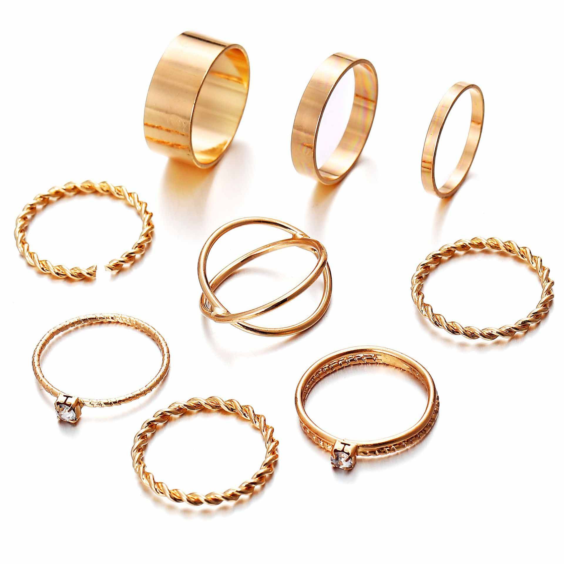 Rinhoo Vintage Bohemian Rings Set For Women Vintage Crystal Finger Charming Ring Beach Party Knuckle Rings Jewelry 10 Pcs/Set