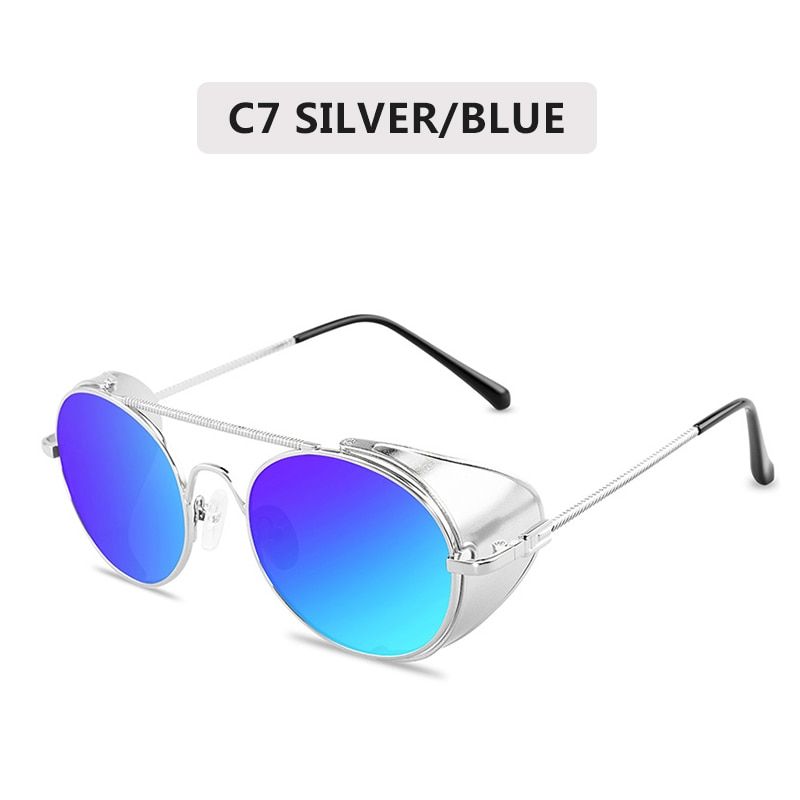 Retro Steampunk Style Sunglasses Men Women  Designer  Round Metal Frame Punk Metal Shields Lens Sun Glasses Gafas de Sol-C7-Other