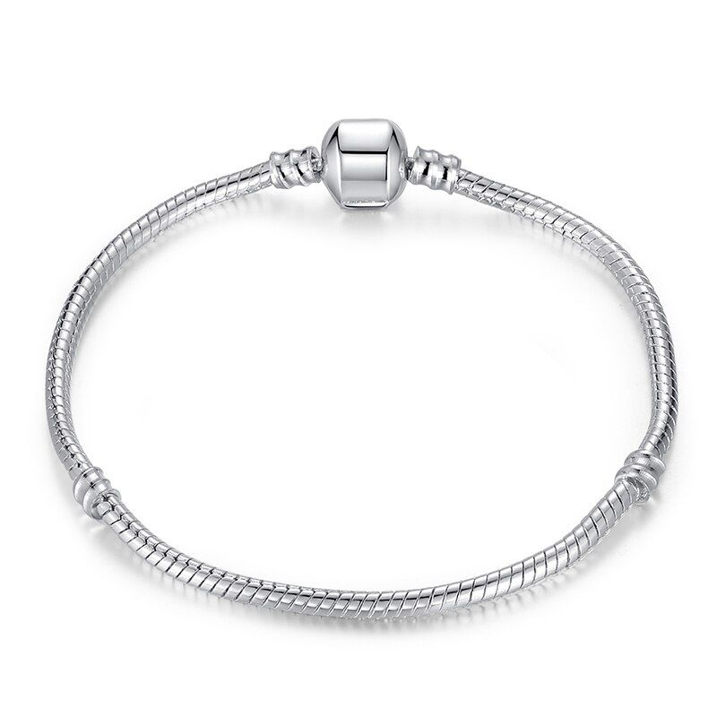 10 pcs /Lot Fashion Silver Plated Snap Clasp Snake Chain Charm Bracelets & Bangles For European Beads jewelry DIY PP01