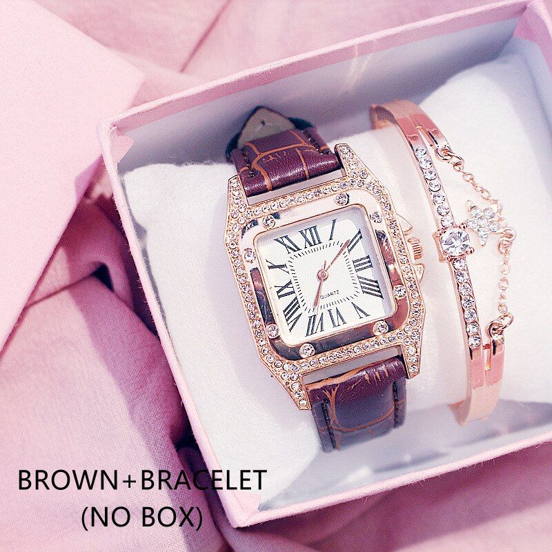 Women Diamond Watch Starry Luxury Bracelet Set Watches Ladies Casual Leather Band Quartz Wristwatch Female Clock Zegarek Damski