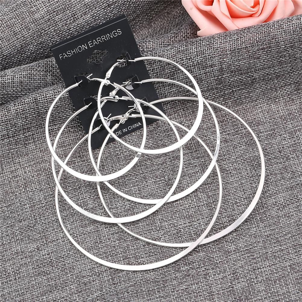 3 Pairs/Set Silver Big Round Circle Hoop Dangle Earrings Womens Fashion Jewelry Gift