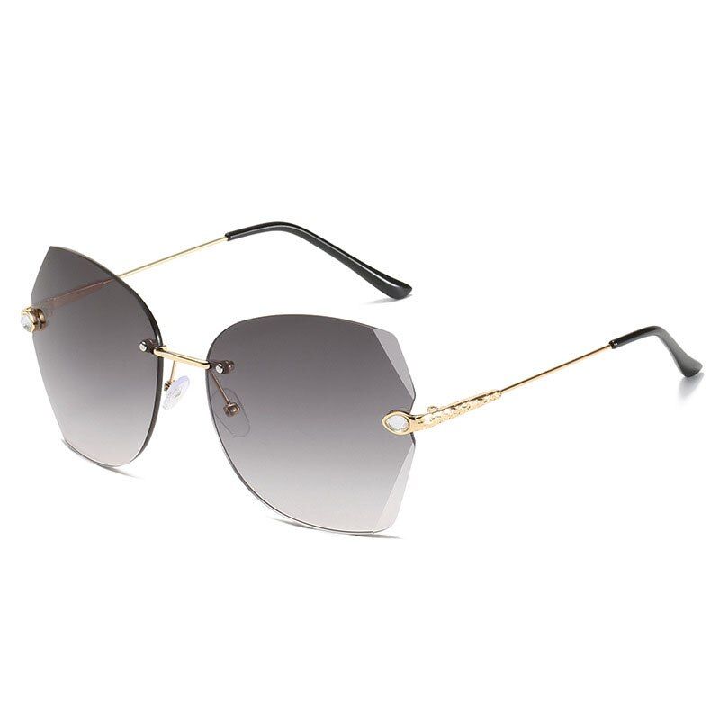 DoubleGrayRBROVO 2020 Rimless Retro Sunglasses Women Oversized Sun Glasses Women Brand Designer Eyeglasses For Women Mirror Oculos De Sol