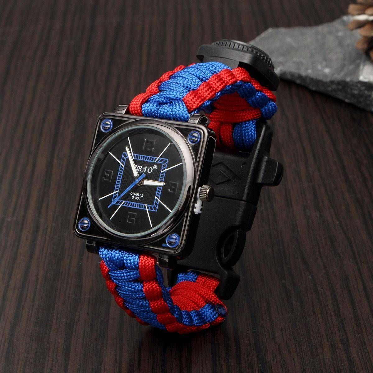 Details about Survival Bracelet Paracord Multi-function Watch With Compass Flint Whistle