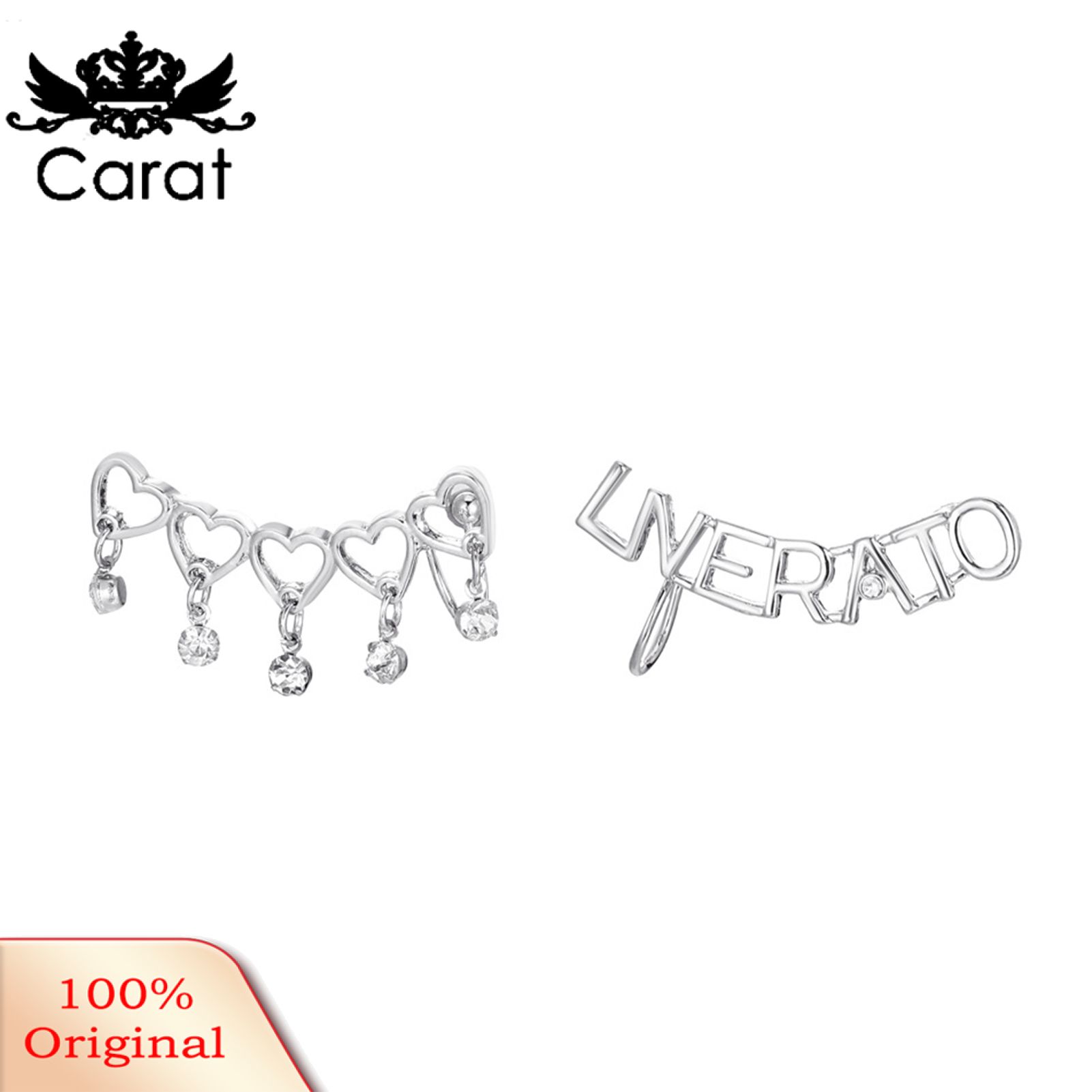 Carat 1 Pair Heart Shape Hollow Letter Ear Clips Alloy Cubic Zirconia Asymmetric Clip Earrings Fashion Jewelry