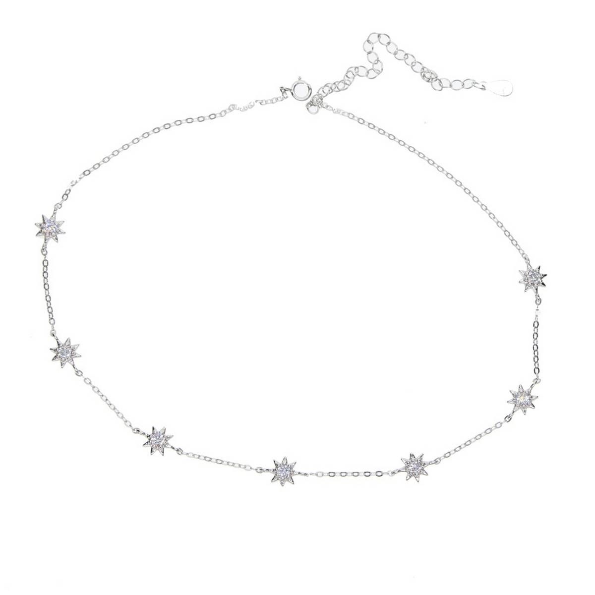 2019 fashion 3 color plated 7pcs cz paved thin north star charm paved choker short necklace for women wedding jewelry gift