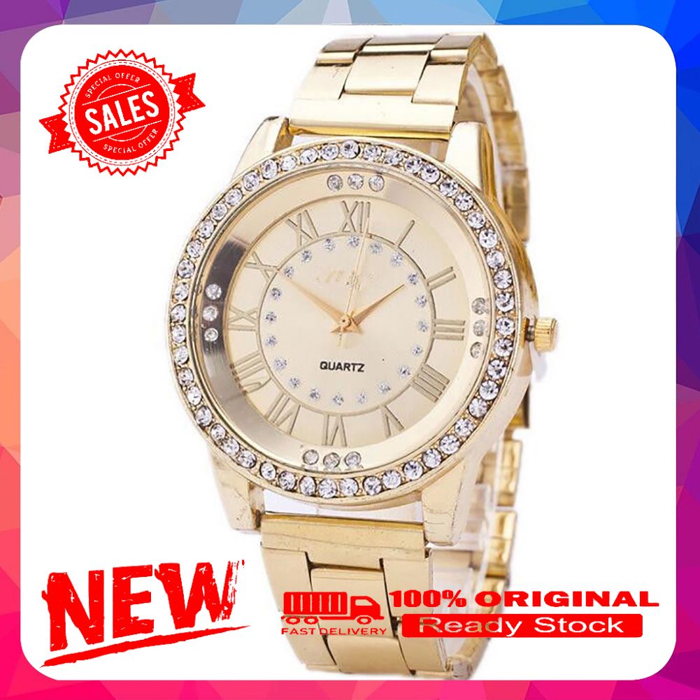 Women Fashion Stainless Steel Analog Quartz Wrist Watch Rhinestone Wristwatch