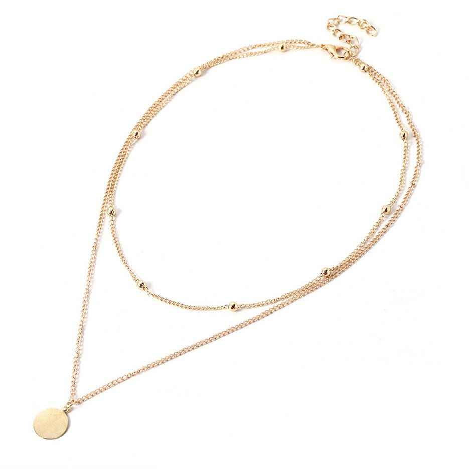 Creative Retro Alloy Necklace Two Layer Round Pendant Chains Necklace Accessories Female Charming Collar Jewelry