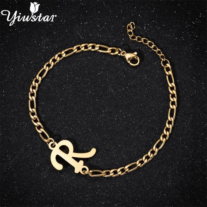 English Letter Bracelet Initial Bracelets for Women Men Metal Stainless Steel Bangles 26 Alphabet Charm pulseras Mujer Gift