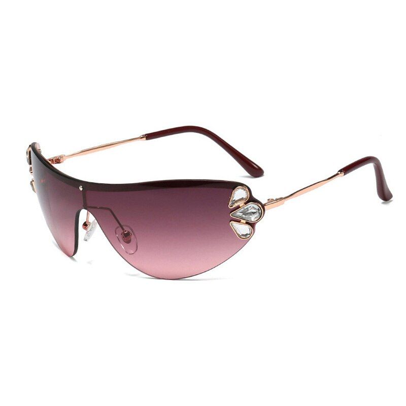 Red GradientSHAUNA Luxury Crystal Sunglasses Women Fashion One Piece Rimless Sun Glasses