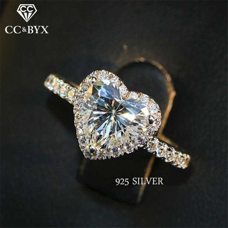 CC Rings For Women Silver 925 Heart Cubic Zirconia Ring Bridal Wedding Engagement Romantic Drop Shipping CC829