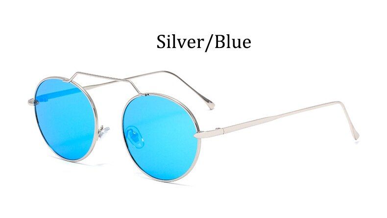 Silver Bluevintage Round woman fashion Sunglasses Luxury brand alloy frame mirror glasses sun women 2020 Black Oversize gafas de sol