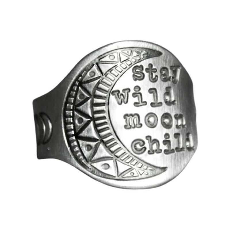 Vintage Silver Color Stay Wild Moon Child Ring Crescent Moon Rings For Girl Fashion Jewelry Statement Ring