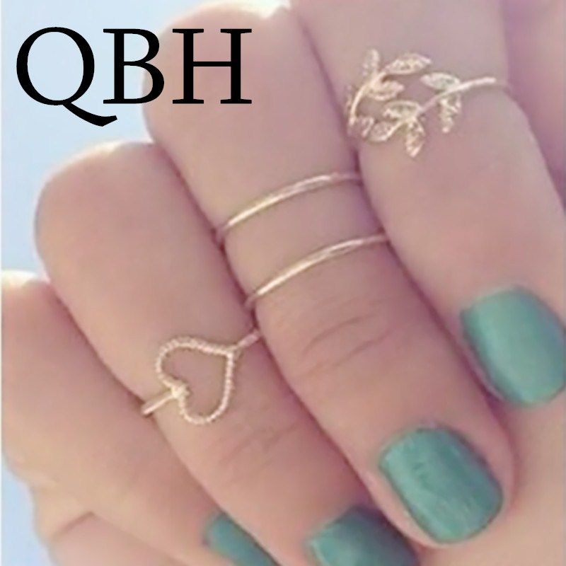 G023  Anillos Gift Bijoux Boho Stacking Midi Finger Knuckle Rings Charm Crystal Love Leaf Heart Ring Set For Women Jewelry