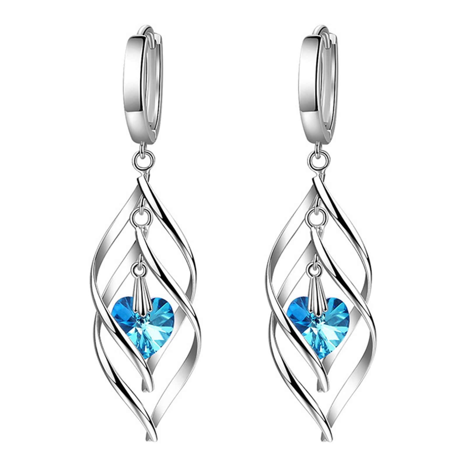 Ear Clips Long Heart Shaped Faux Crystal Earrings