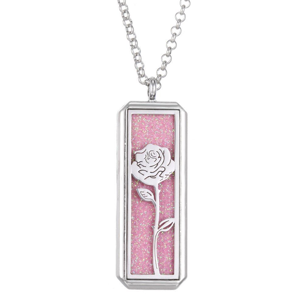 Aromatherapy Diffuser Necklace Jewelry Rectangle Stainless Steel Magnetic Perfume Locket Pendant Essential Oil Locket Necklace