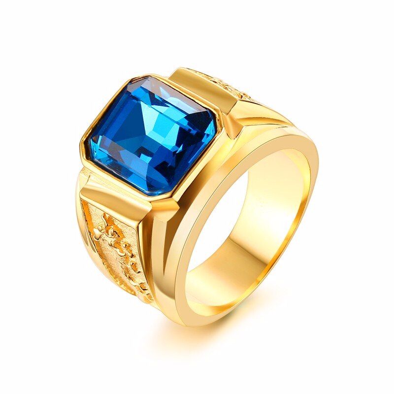 SQUARE RED STONE HIP-HOP MEN RING IN GOLDEN STAINLESS STEEL ENGRAVE DRAGON RINGS MENS JEWELRY