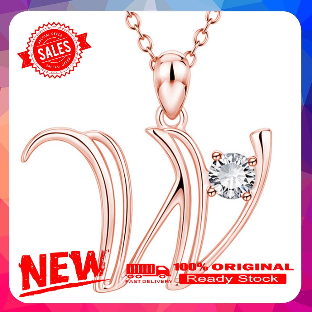 Women Cubic Zirconia Inlaid English Letters Pendant Chain Necklace Jewelry Gift