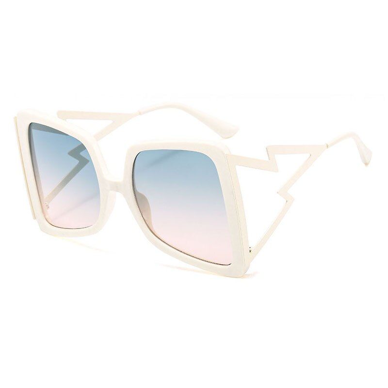 Beige green pinkSO&EI Vintage Unique Lightning Metal Legs Oversized Cat Eyes Women Sunglasses Gradient Lens Eyewear Men Sun Glasses Oculos UV400