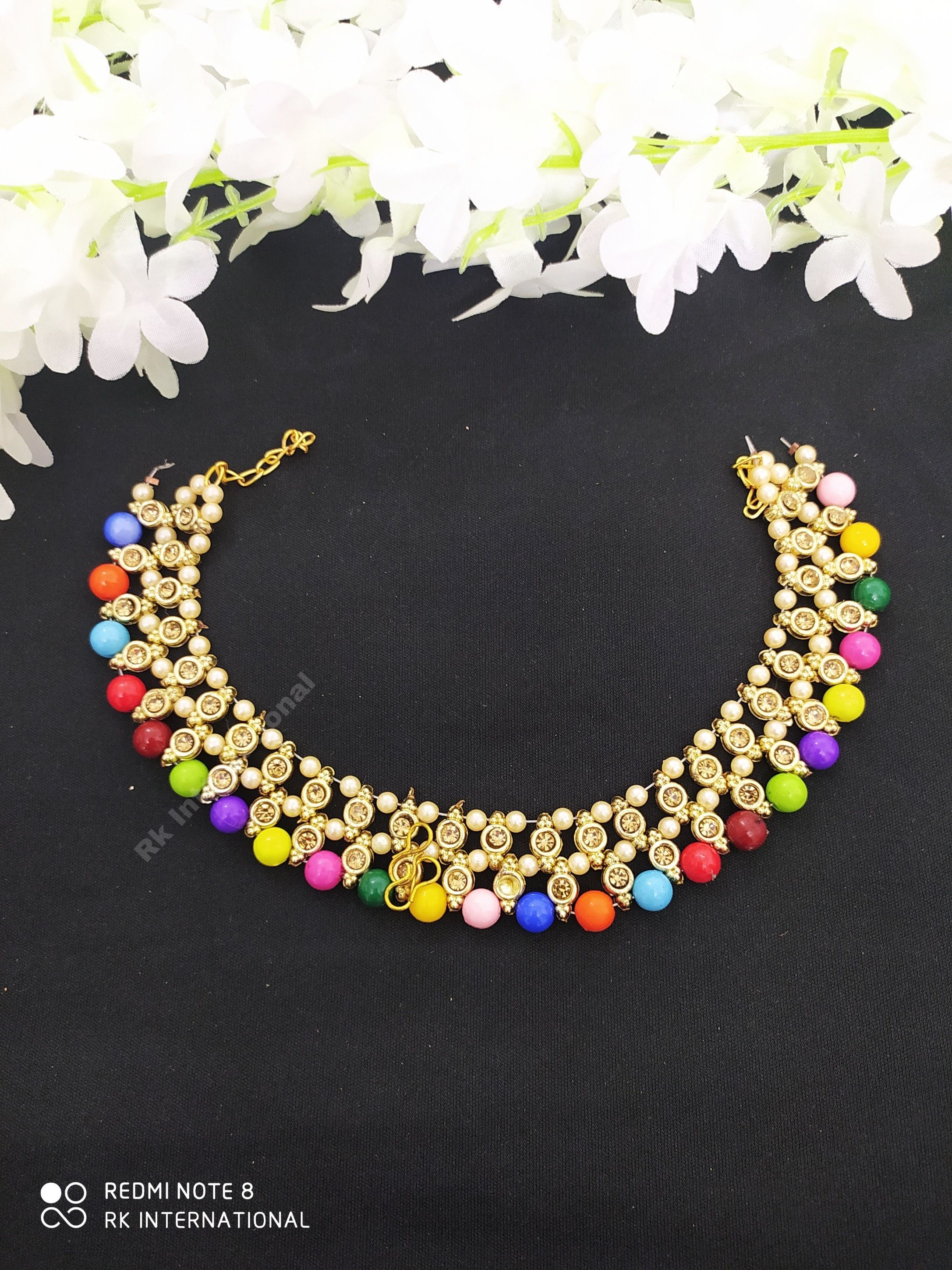New Stone Setting with White Bead Golden Metal-Anklet (Payel) for Women 1pcs