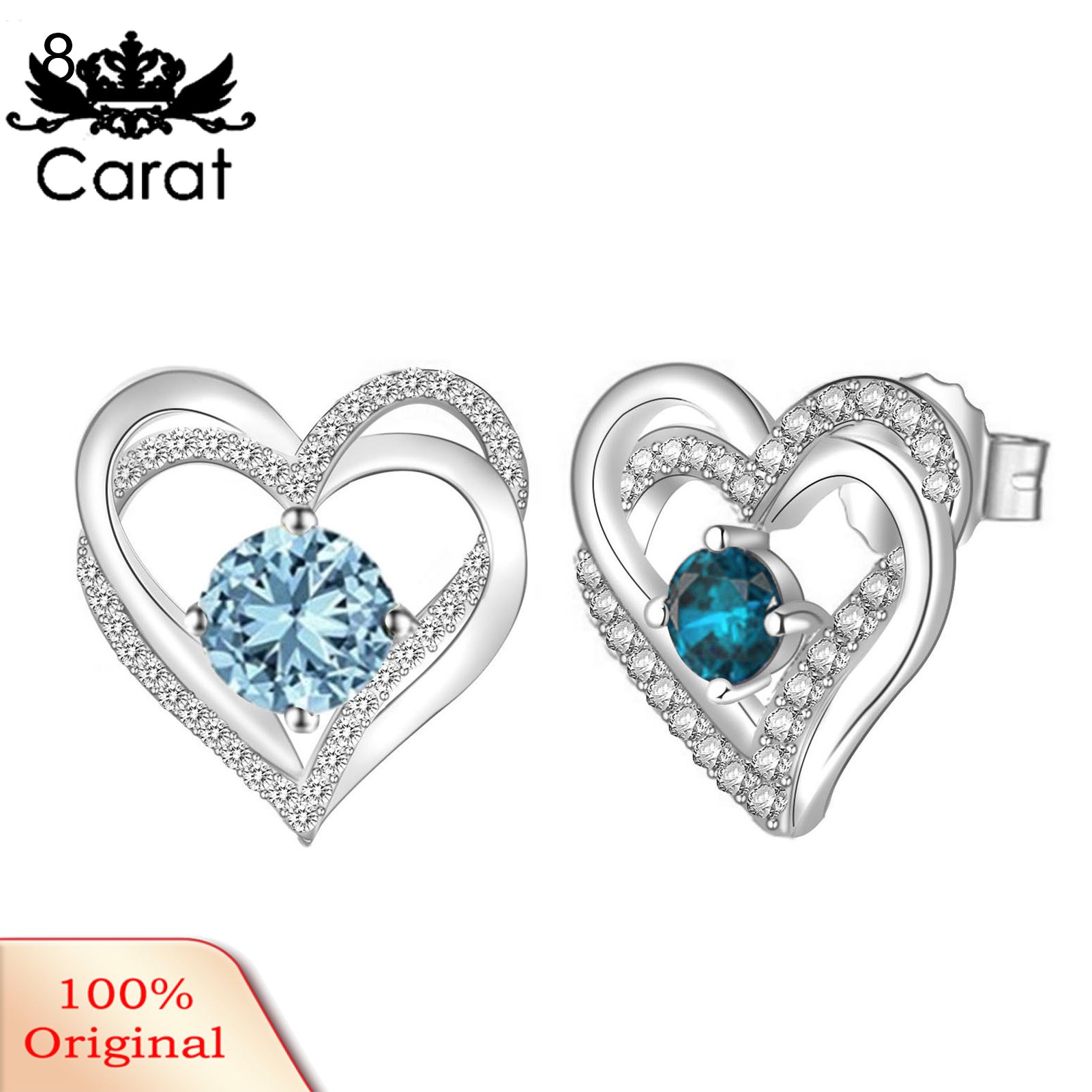Carat 1 Pair Heart Shape Women Earrings Exquisite Alloy Rhinestone Shiny Stud Earrings Jewelry Accessory