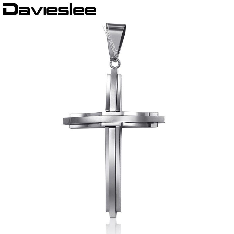 Davieslee 15 Styles Stainless Steel Cross Pendant for Men Gold Silver Color Multi Layers Clear CZ Trendy Jewelry DLKPP1