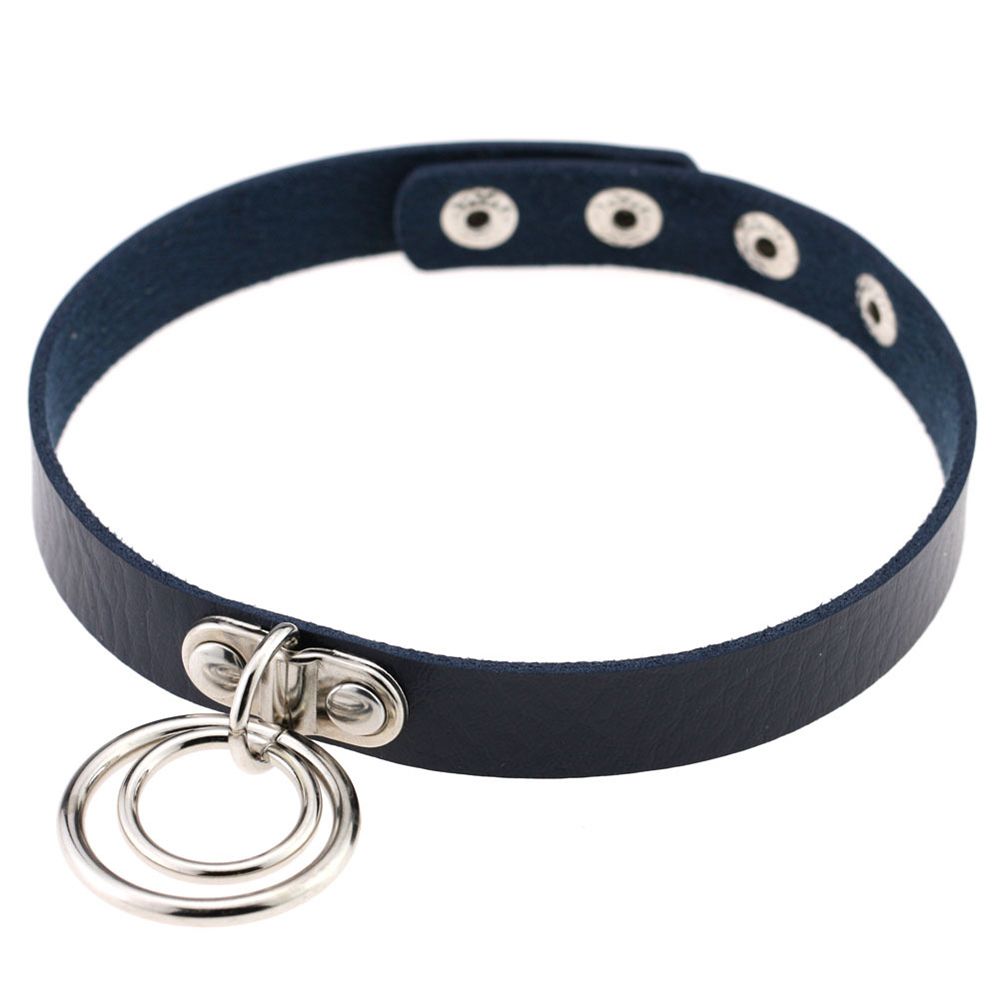 Punk Unisex Adjustable Double Loop Faux Leather Bound Choker Collar