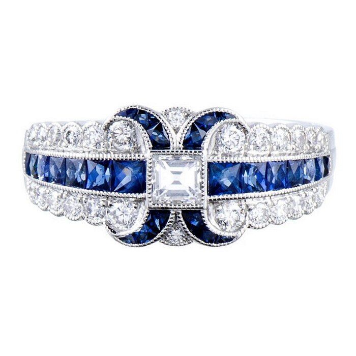 Fashion Blue White Square Crystal Zircon Rings for Women Wedding Finger Ring Jewelry Anillos Engagement Accessories Z3Q827