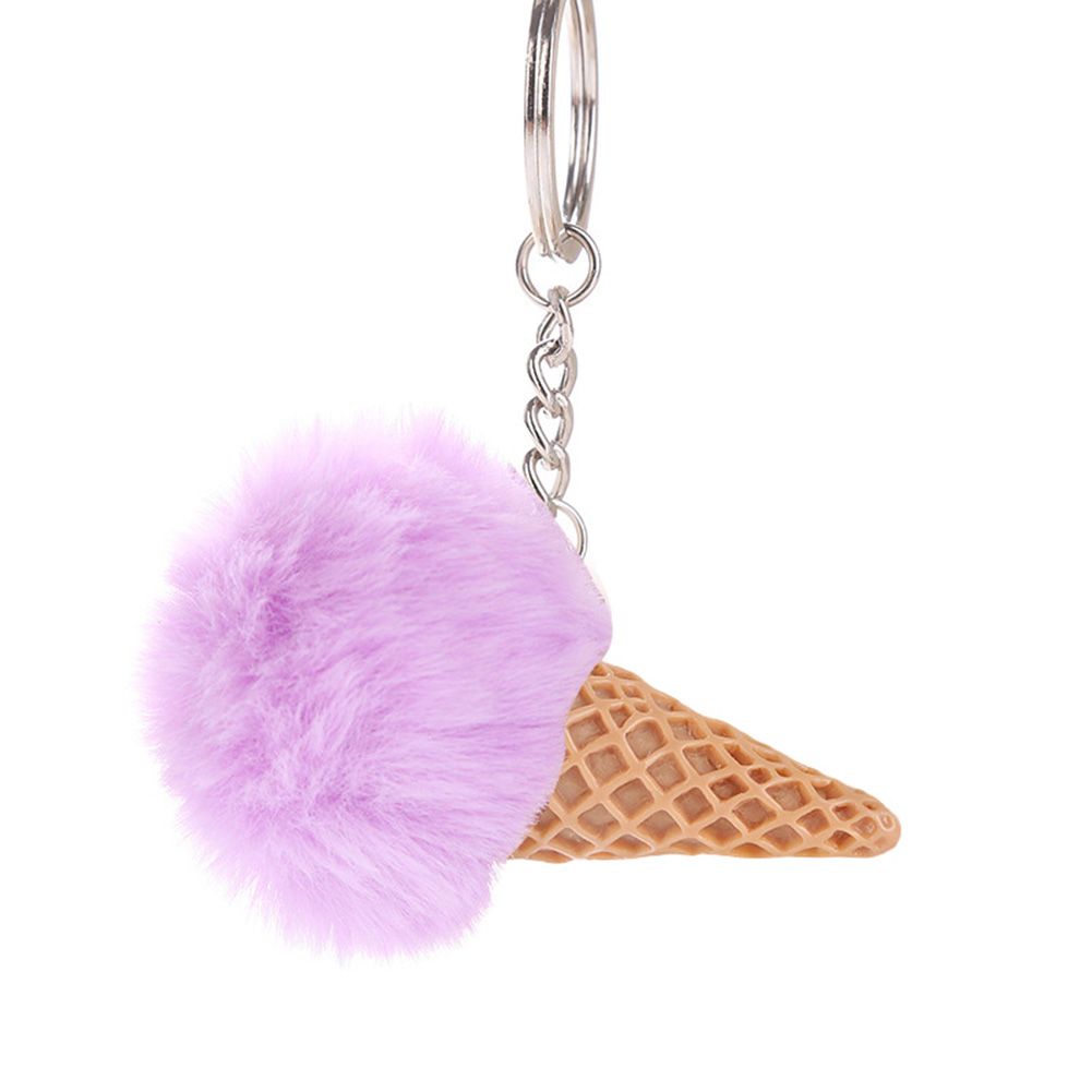 Fluffy Ice Cream Pompom Ball Charm Key Ring Holder Keychain Car Bag Pendant