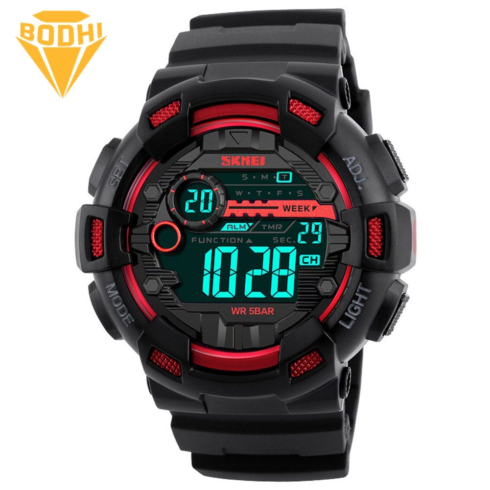BODHI Men Waterproof Digital Display Luminous Alarm Countdowm Sports Wrist Watch
