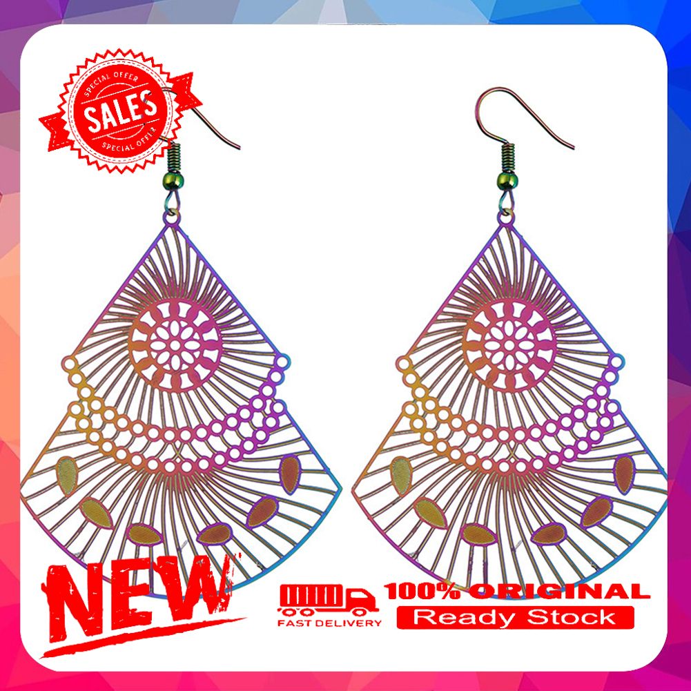Fashion Women Hollow Out Multicolor Fan Dangle Drop Hook Earrings Jewelry Gift
