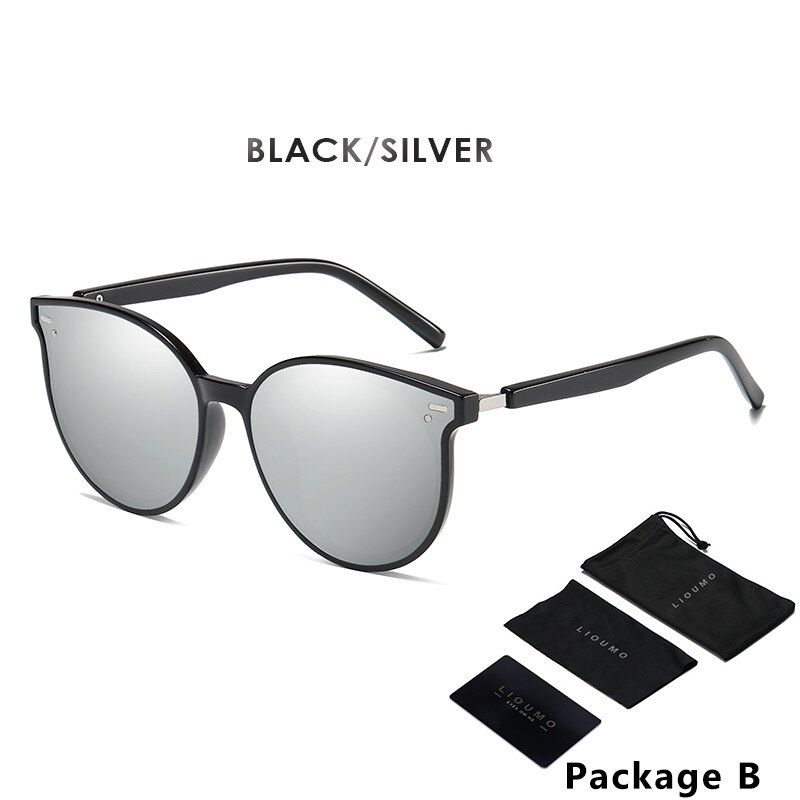 B-Black-SilverFashion Cat Eye Brand Women Sunglasses Polarized TR90 Legs Summer HD Mirror Lens Eyeglasses Men Driving UV400 Protection Gafas