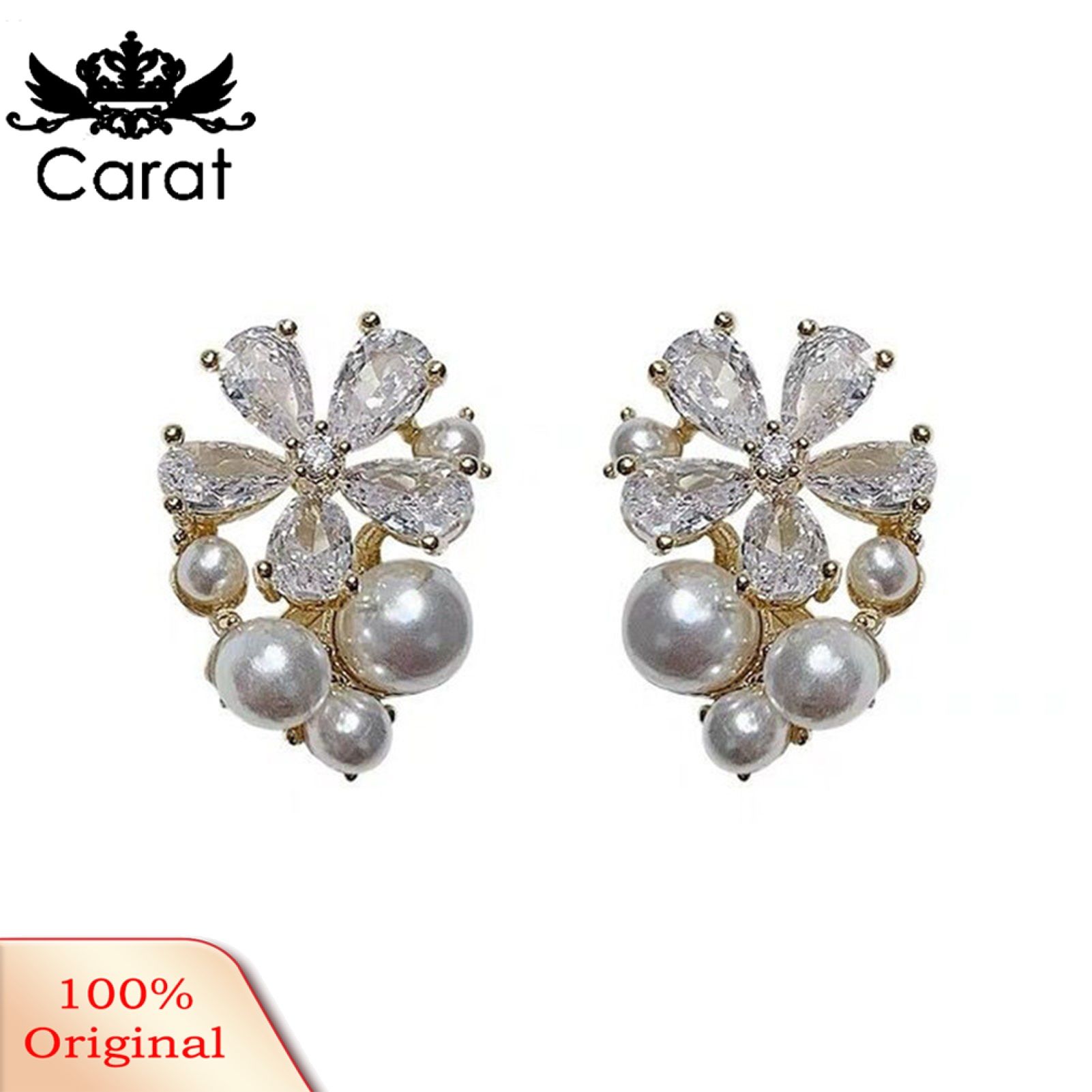 Carat 1 Pair Ear Stud Eye-catching High Hardness Alloy Anti-fade Flower Shape Stud Earrings for Women