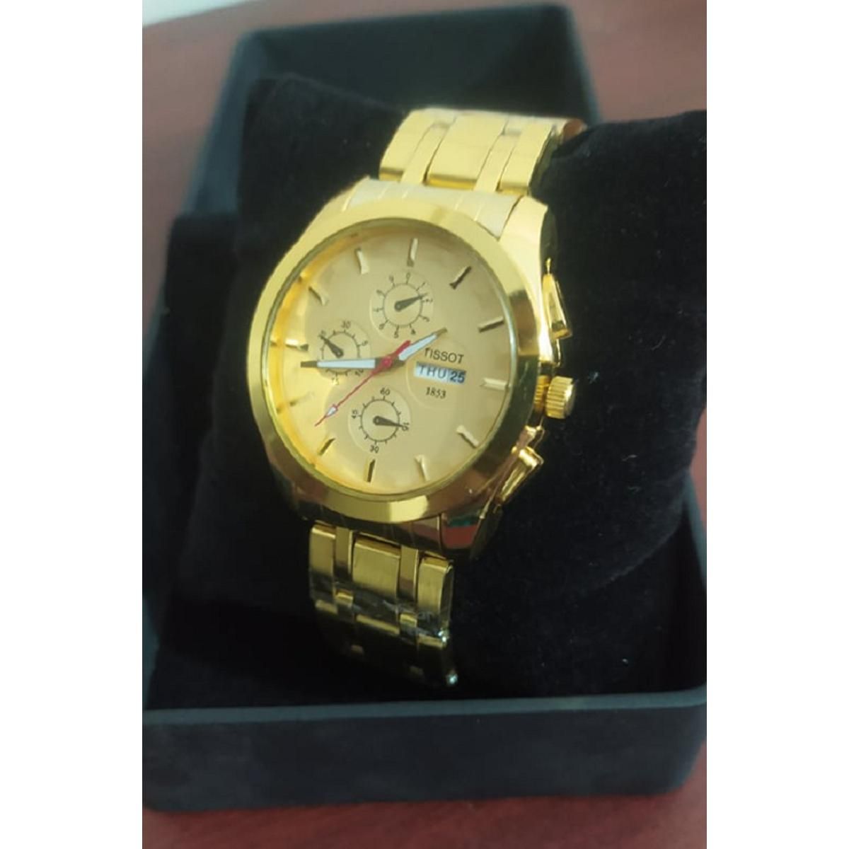 Stainless Steel Watch for Men Feature week and Date-Golden
