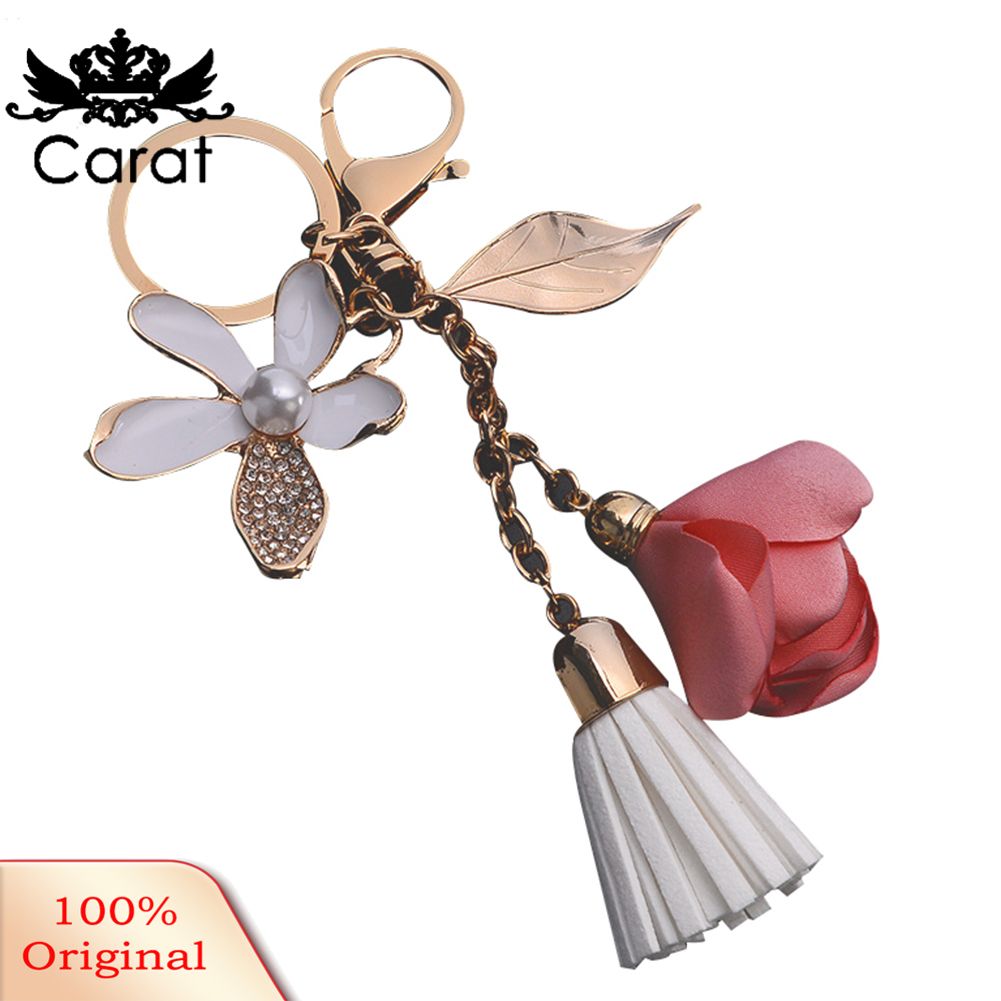 Elegant Flower Tassel Leaf Shiny Rhinestone Women Key Ring Keychain cessory