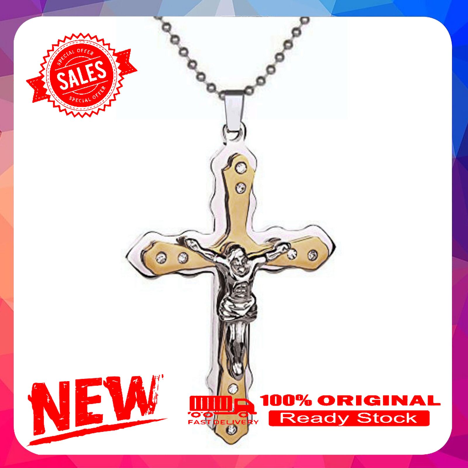 Fashion Necklace Jesus Cross Pendant Rhinestone Inlaid Jewelry Necklace Jewelry for Party