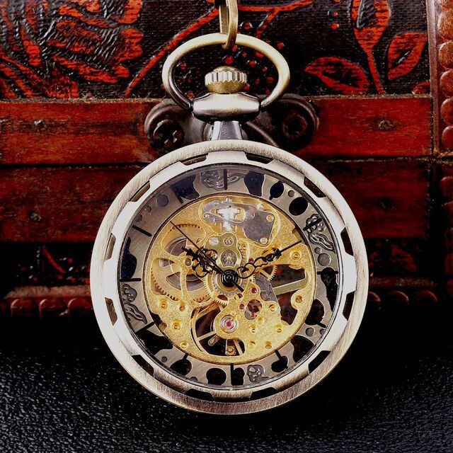 8944creative Copper Wheel Transparent Glossy Large Mechanical Creative Retro Value Exquisite Pocket Watch